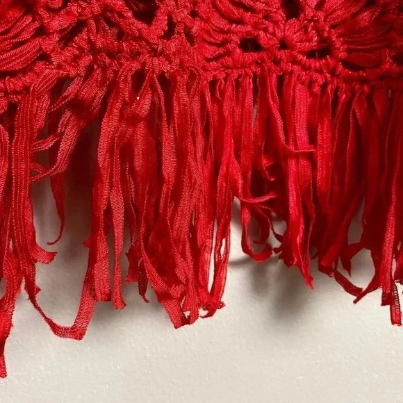 Chico’s Red Crochet Fringe Top Boho Festival Vacation Knit Blouse Size 0 Small - Picture 6 of 11